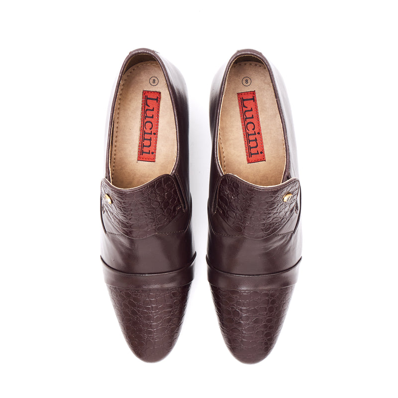 Mens Cuban Heel Leather Shoes- 34005 Brown