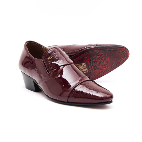 Mens Leather Cuban Heel Patent Shoes - 34005 Burgundy
