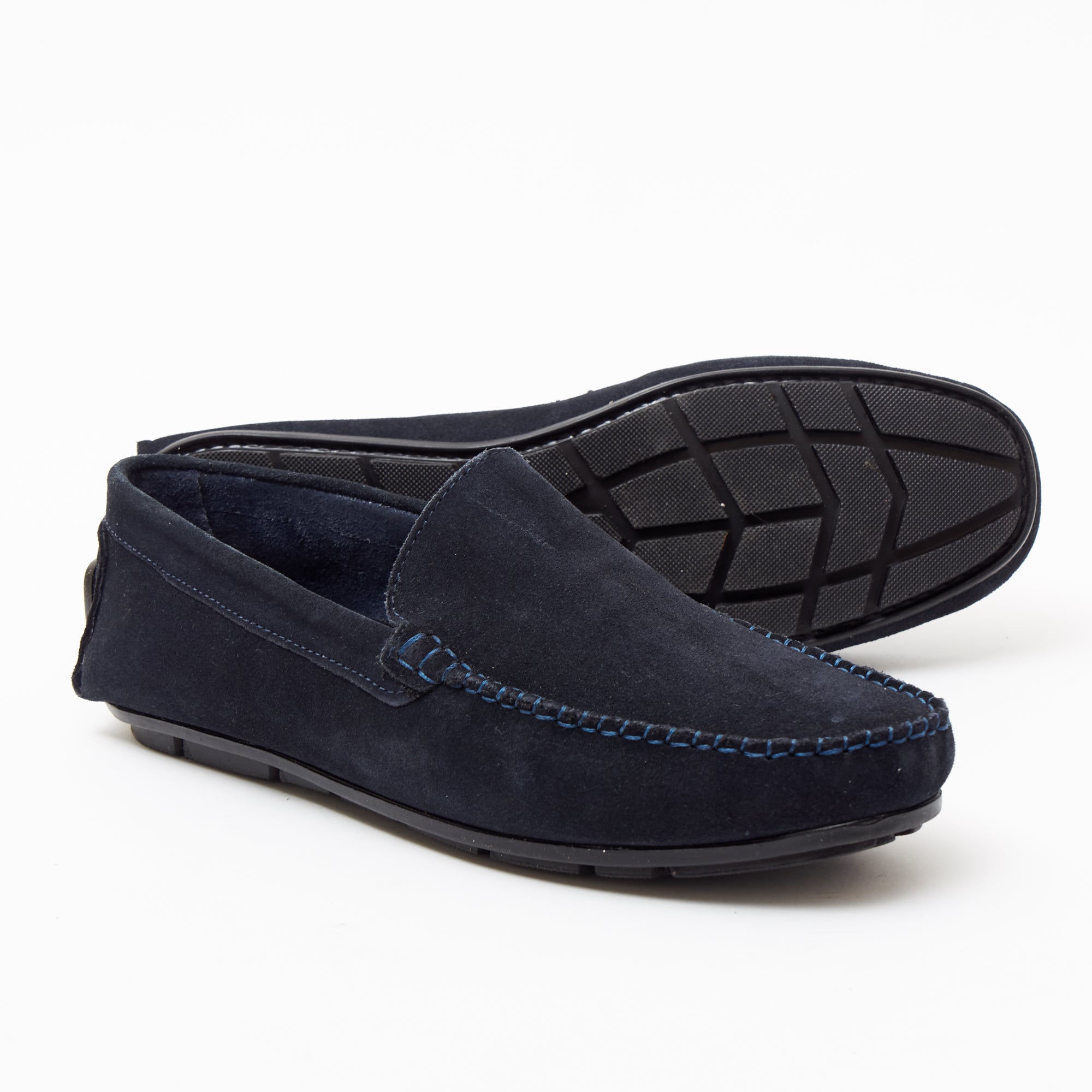 Mens Suede Casual Slip On Shoes - 4611-P_Navyblue