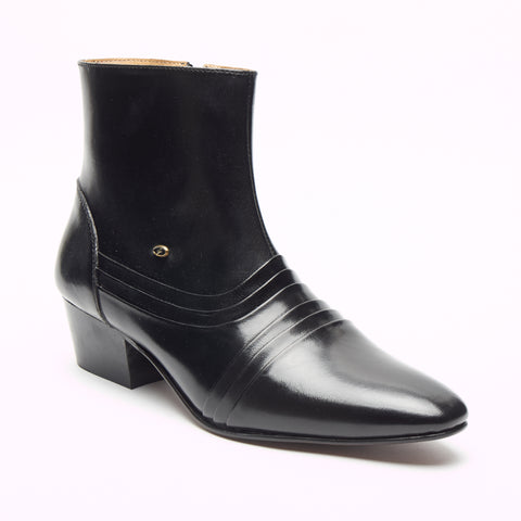 Mens Cuban Heel Leather Boots - 6006 Black