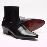 Mens Cuban Heel Leather Boots - 6006 Black