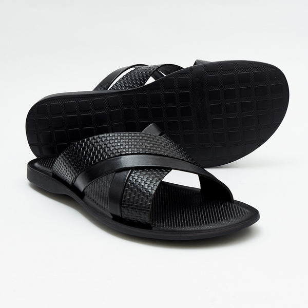 Lucini Men's Leather Summer Sandals | 62540 | Black